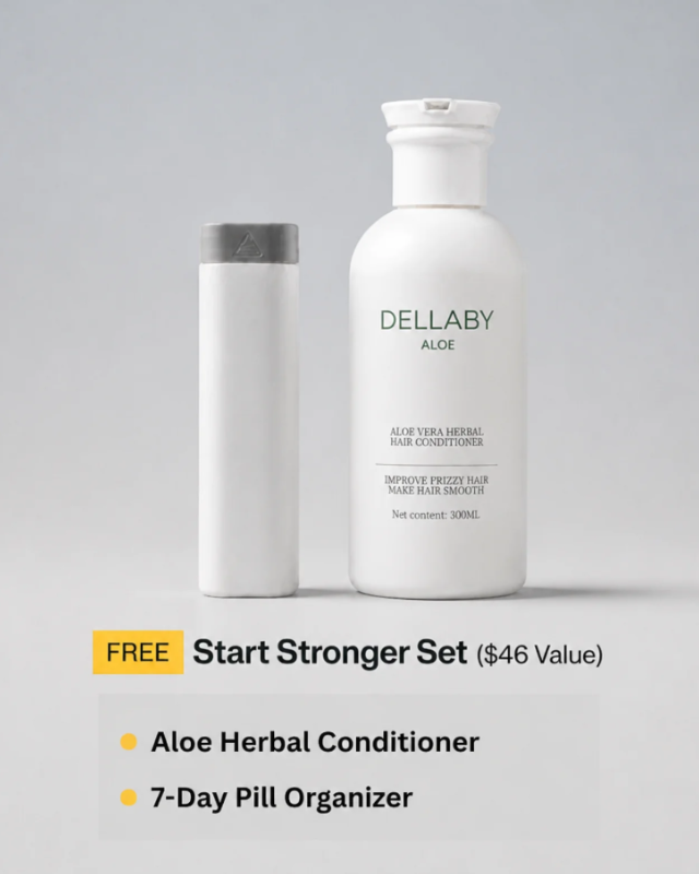 Free Start Stronger Set with aloe herbal conditioner and 7-day pill organizer